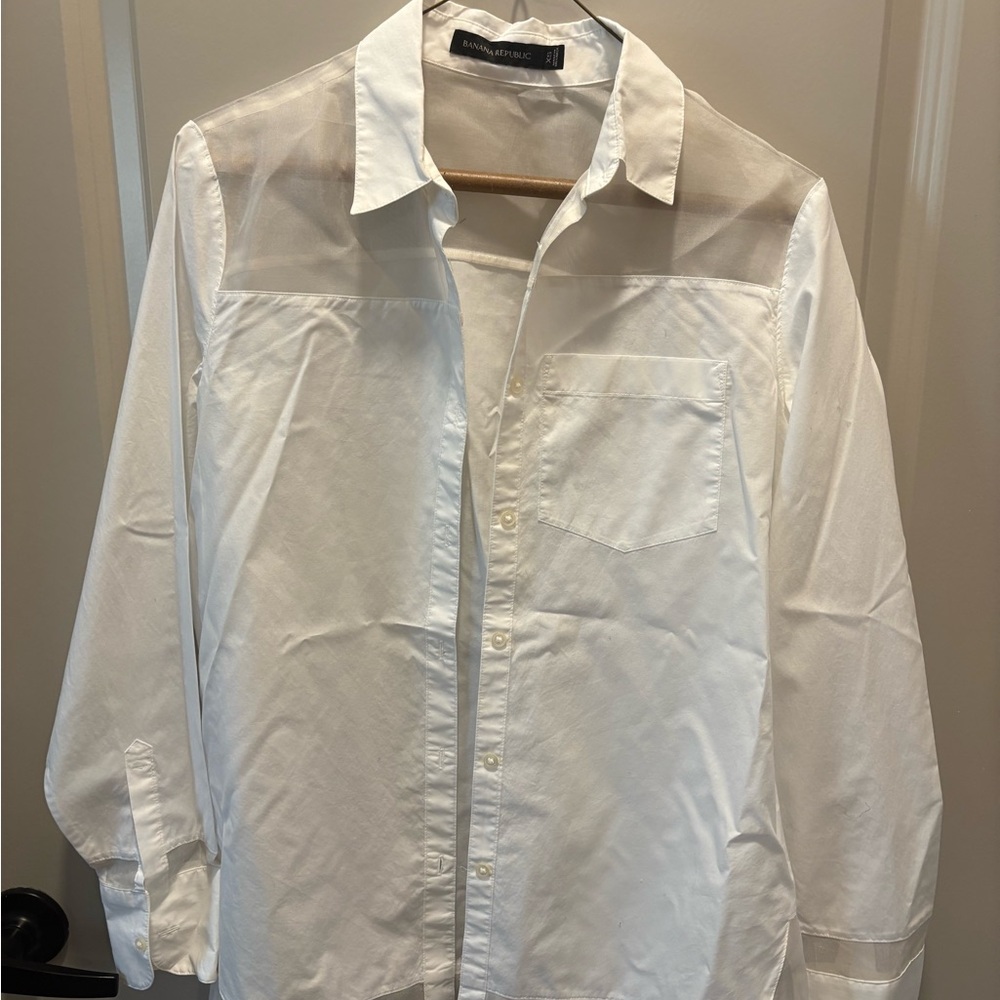Banana Republic Sheer Panel White Dress Shirt